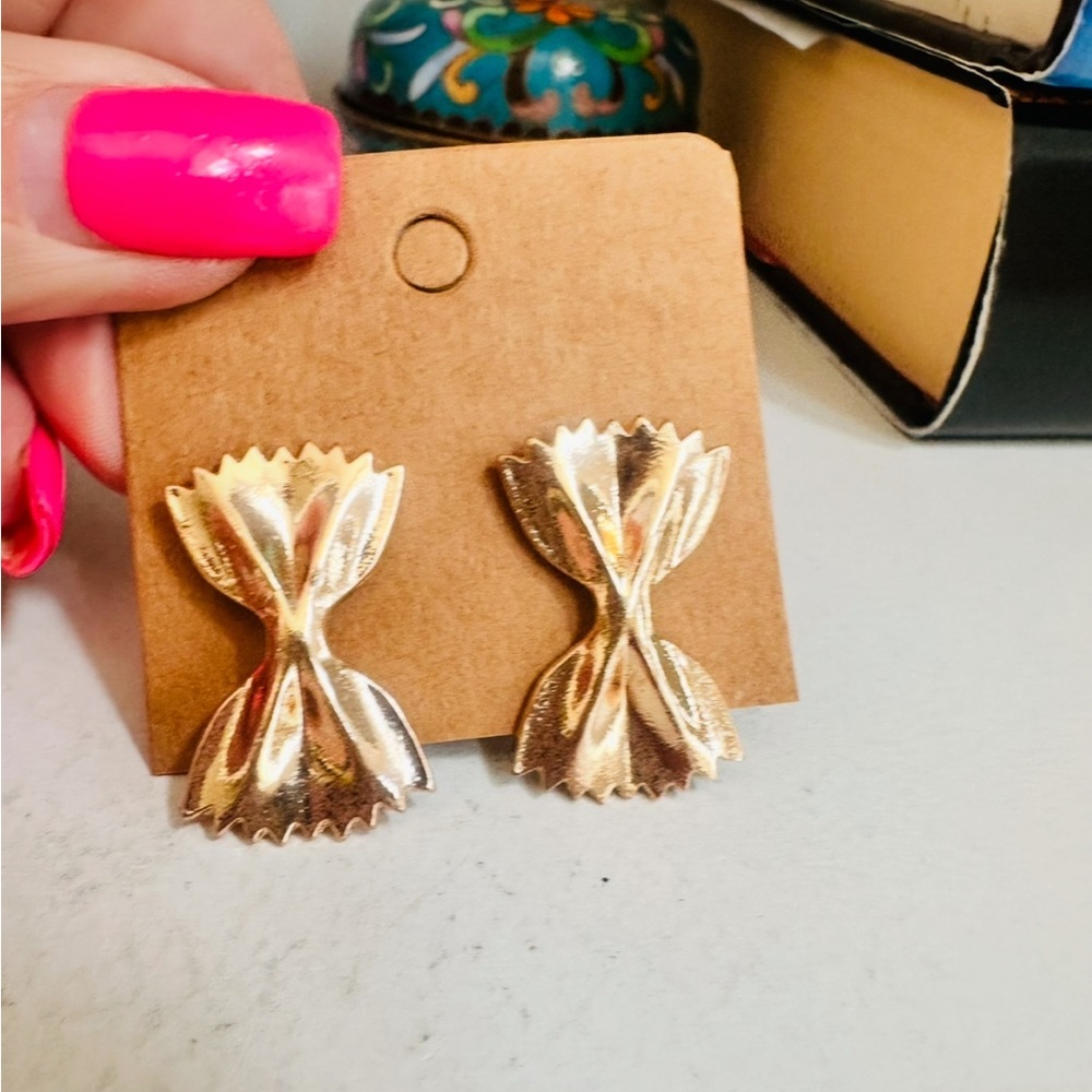 Gold Bowtie Pasta Earrings